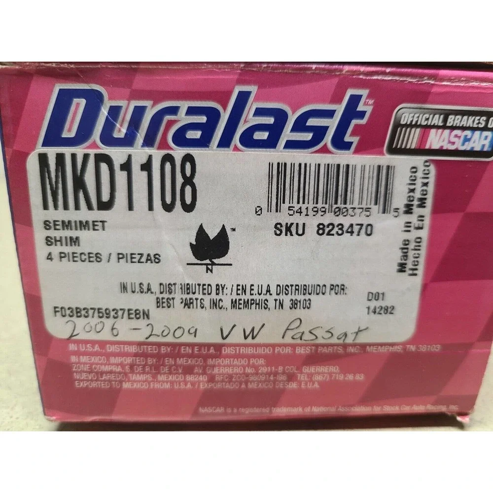 Duralast Brake Pads Mkd1108 Fit Some Audi 2006 - 2009 Volkswagen Passat
